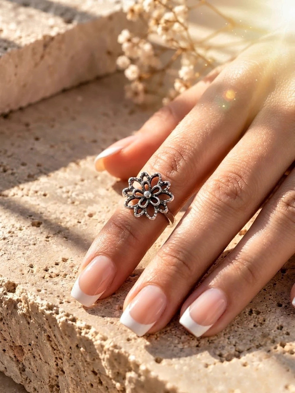 Floral Ring in Silver tone